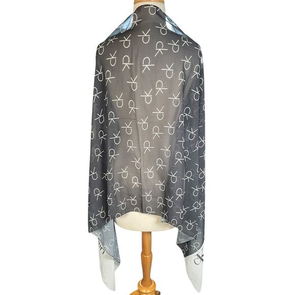 Calvin Klein Oversized Sheer Logo Scarf Gray White CK Print Wrap Oversized Lux - Picture 3 of 7